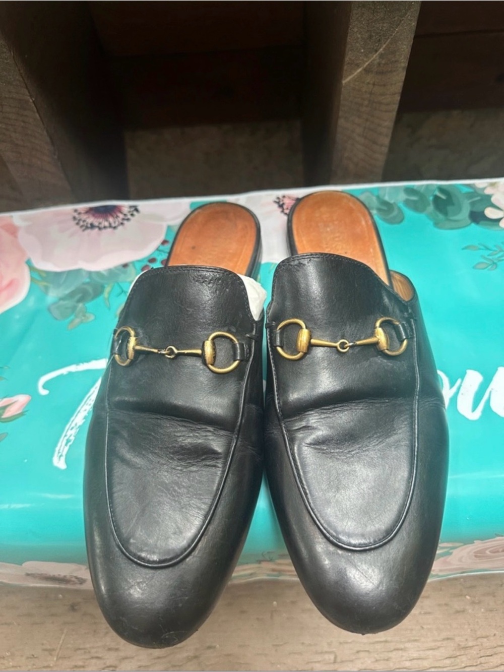 Gucci Princetown Black Leather Horsebit Mules Size 38.5